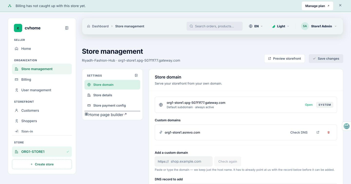 Store management with its section rail and the domain section open