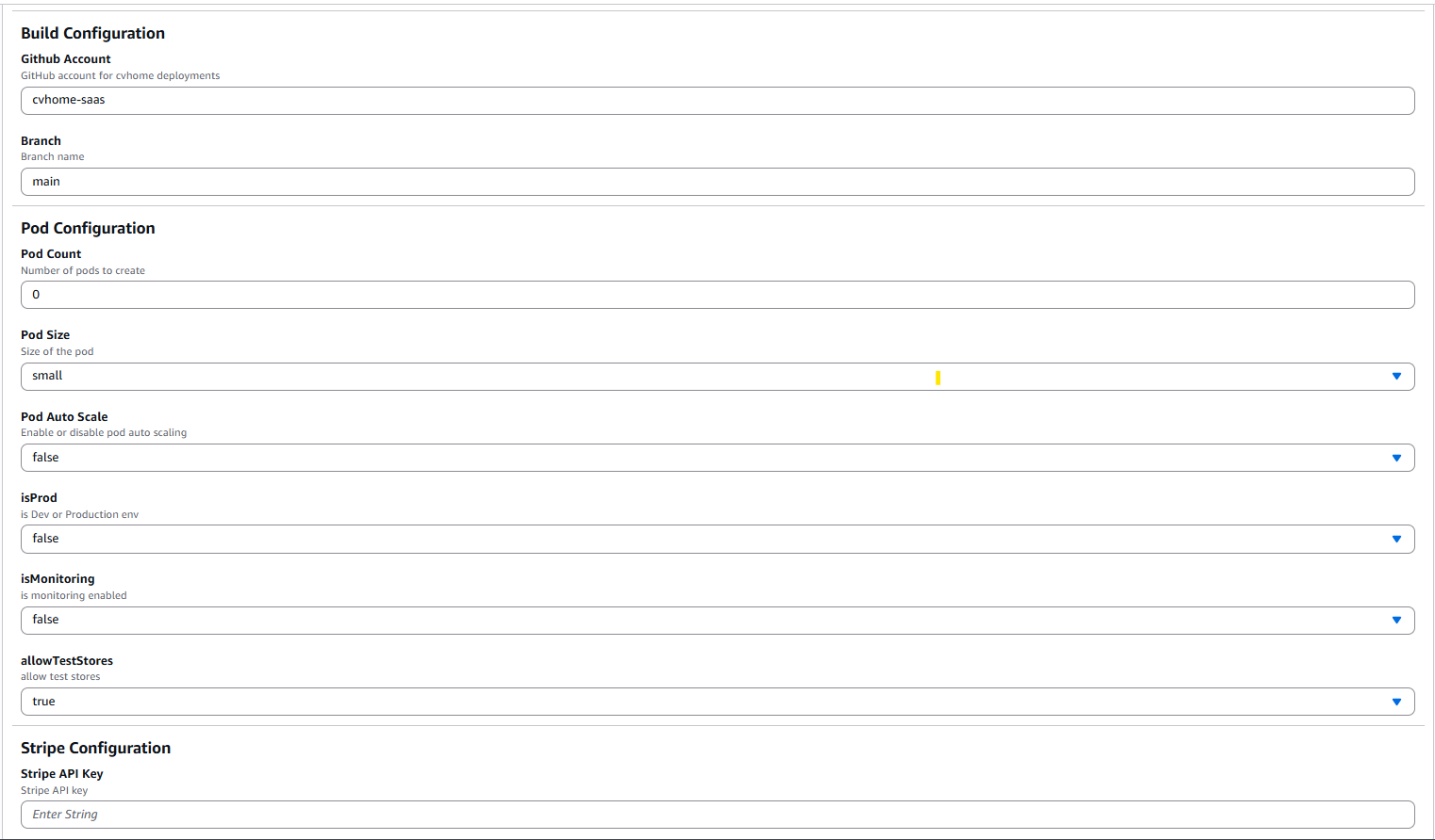 CloudFormation: the stack parameters form