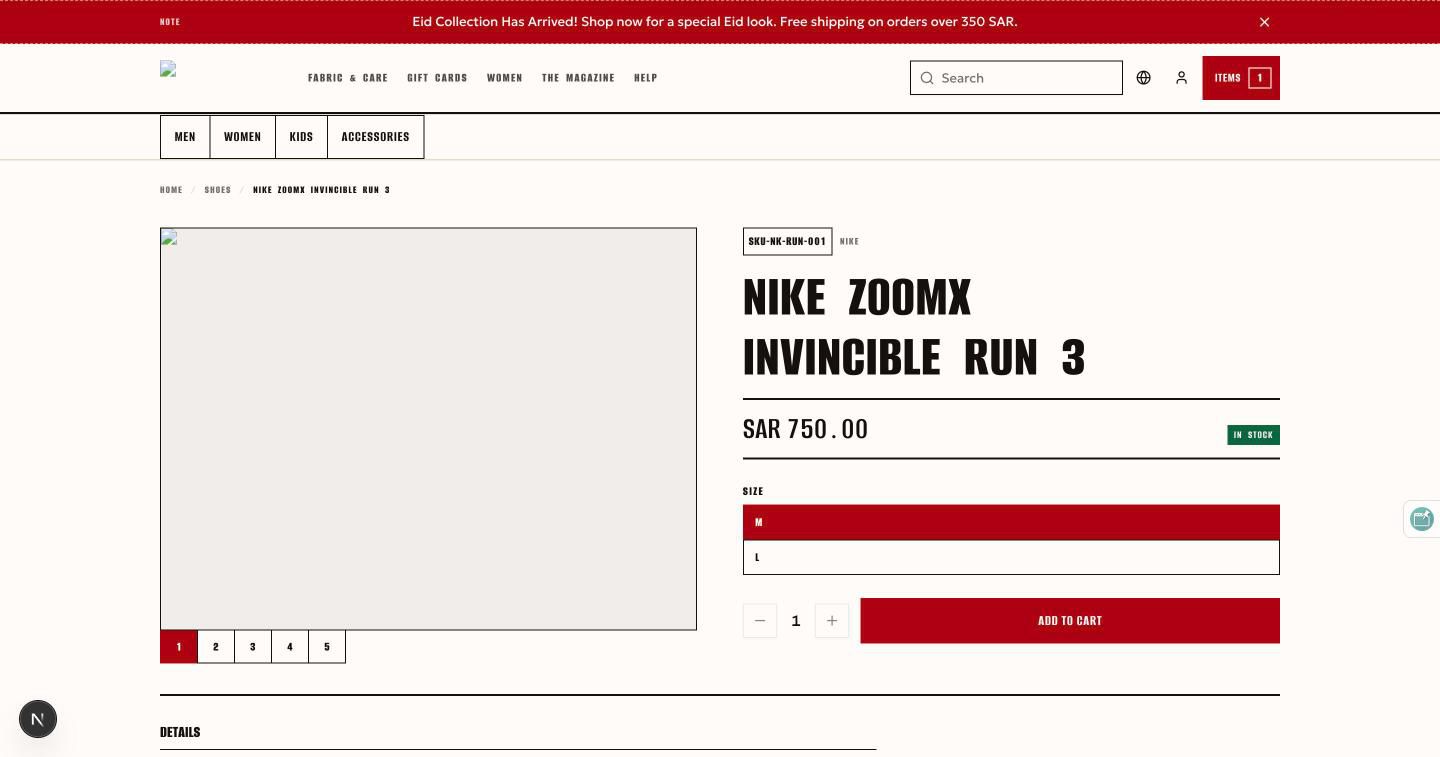 A product page with the variant selector and the buy box